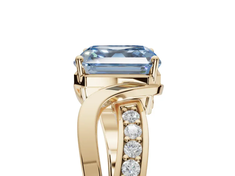 Asscher Cut Bypass Solitaire Engagement Ring Setting for a Fancy Blue Lab-Grown Diamond | Pavé Strands | Yellow Gold
