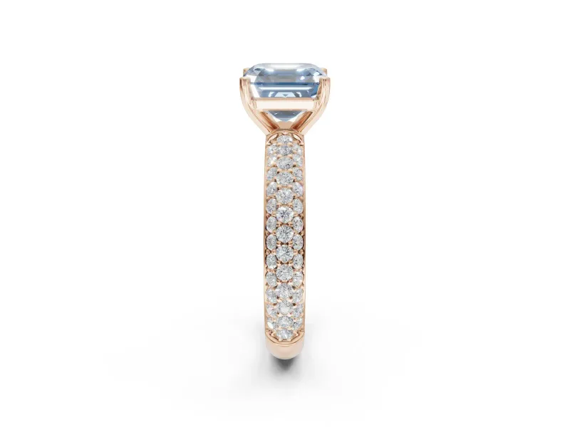 Asscher Cut Domed Pavé Engagement Ring Setting for a Fancy Blue Lab-Grown Diamond | Rose Gold