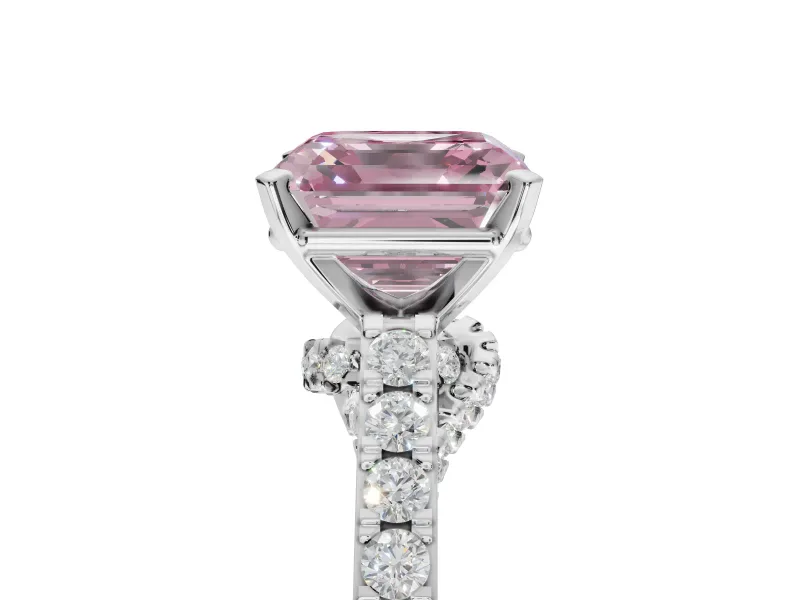 Asscher Cut Pavé Solitaire Engagement Ring Setting for a Fancy Pink Lab-Grown Diamond | Crossover Gallery | Platinum