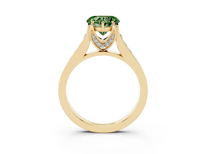 Heart-Shaped Graduated Pavé Engagement Ring Setting for a Fancy Green Lab-Grown Diamond | Yellow Gold