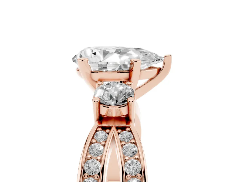 Pear-Shaped Three-Stone Pavé Twist Engagement Ring Setting | Split Shank | Rose Gold