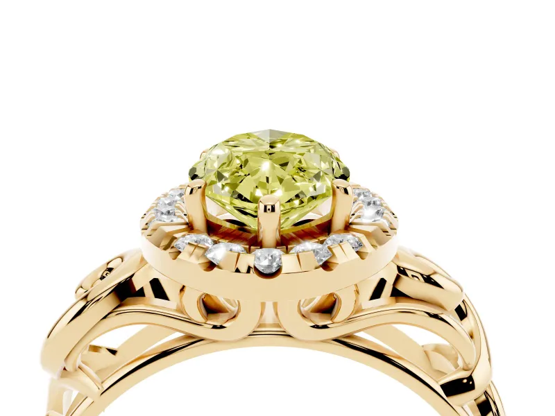 Marquise Filigree Halo Engagement Ring Setting for a Fancy Yellow Lab-Grown Diamond | Yellow Gold