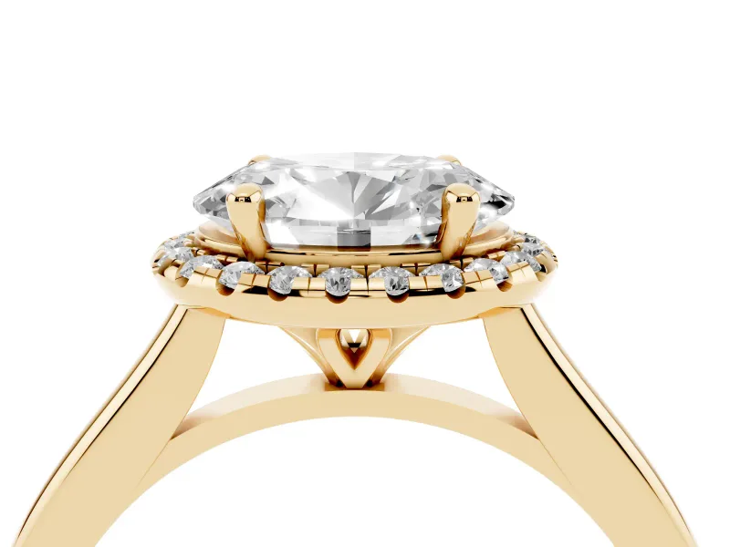 Oval Halo Engagement Ring Setting | Plain Polished Band | Yellow Gold