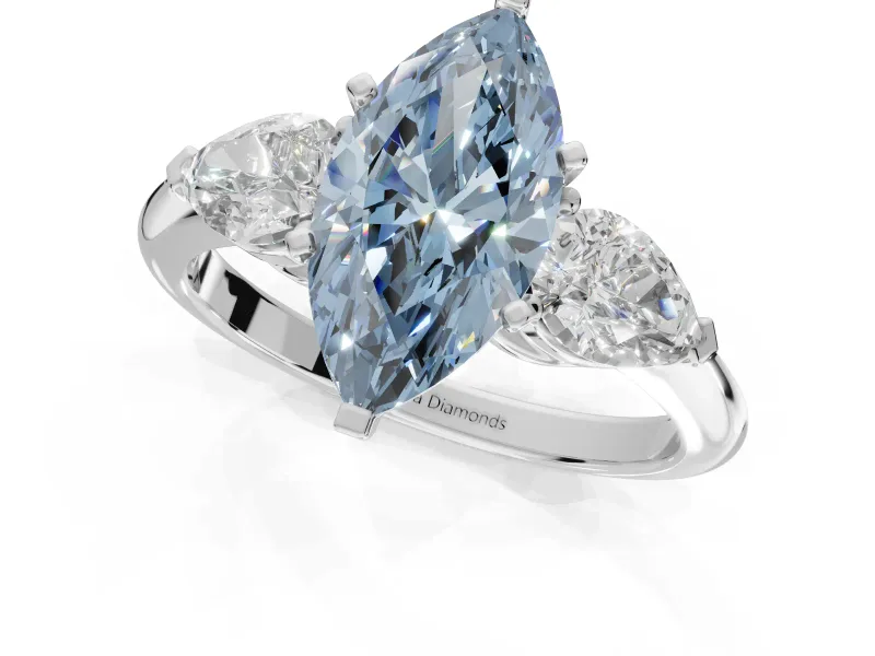 Marquise Three-Stone Ring Setting for a Fancy Blue Lab-Grown Diamond | Pear Side Stones | Platinum