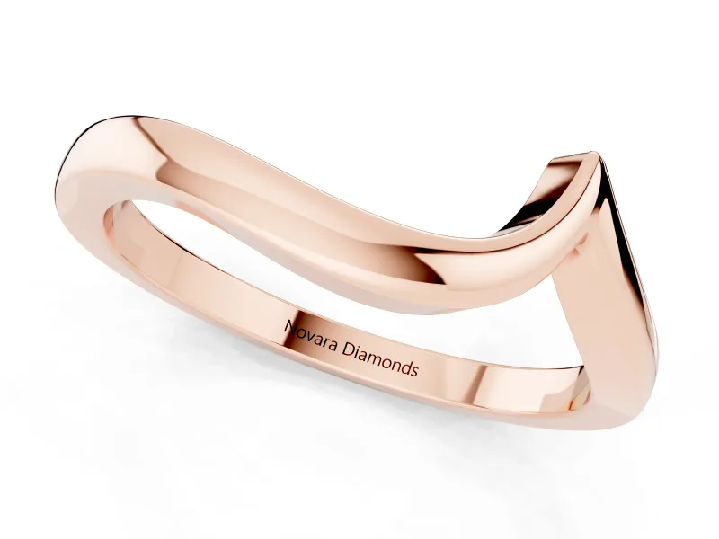 Chevron V-Shaped Plain Contour Band Set in Rose gold