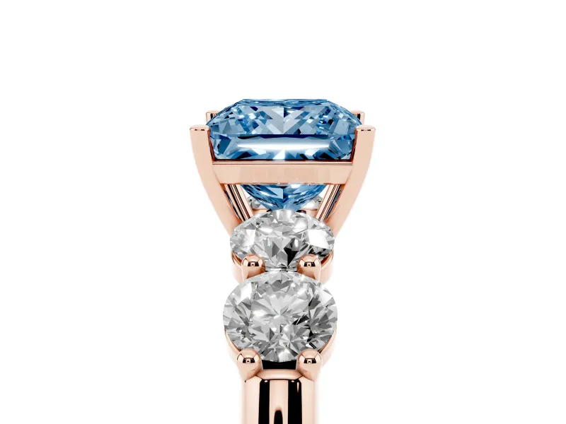 Princess Cut Five Stone Engagement Ring Setting for a Fancy Blue Lab-Grown Diamond | Prong Set Side Stones | Rose Gold