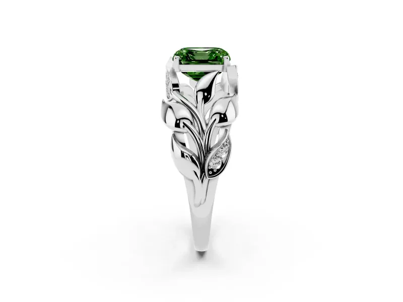 Asscher Cut Leaf Bypass Engagement Ring Setting for a Fancy Green Lab-Grown Diamond | Platinum