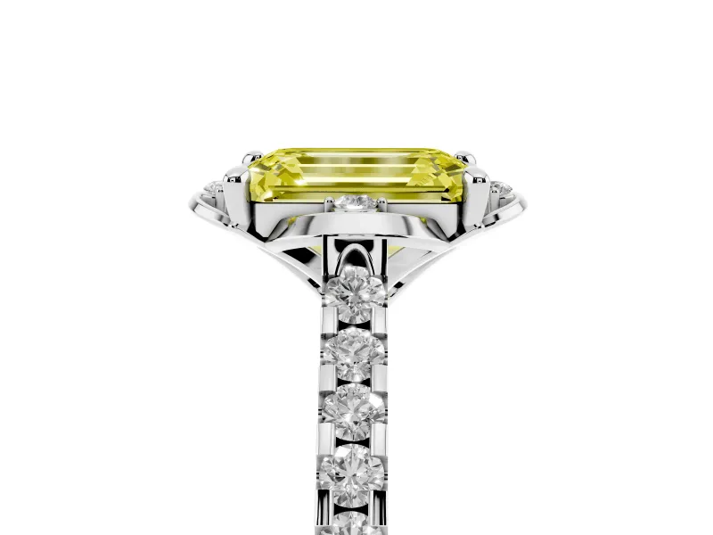 Emerald Cut Floral Petal Engagement Ring Setting for a Fancy Yellow Lab-Grown Diamond | Petal Accents | Platinum