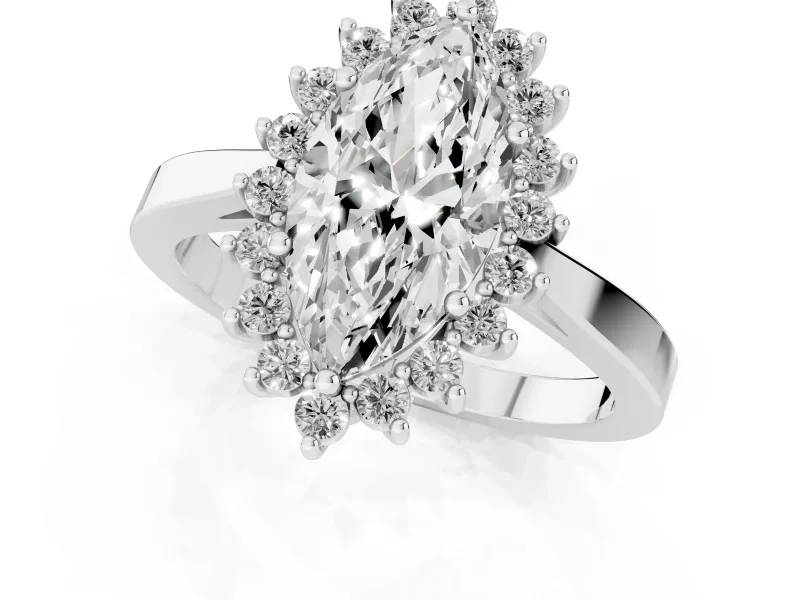 Marquise Scalloped Halo Engagement Ring Setting | Flat Plain Band | White Gold