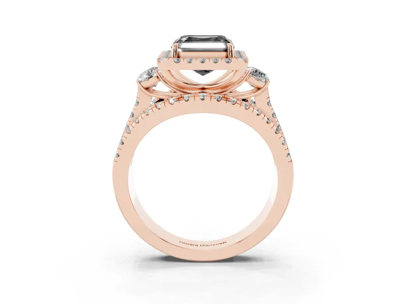Asscher Cut Halo Split Shank Engagement Ring Setting for a Black Center | Rose Gold