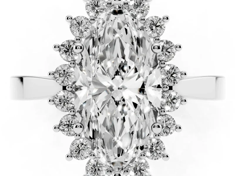 Marquise Scalloped Halo Engagement Ring Setting | Flat Plain Band | White Gold