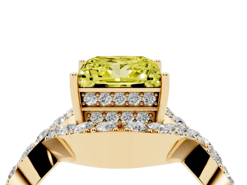 Princess Cut Infinity Twist Engagement Ring Setting for a Fancy Yellow Lab-Grown Diamond | Pavé Ribbons | Yellow Gold