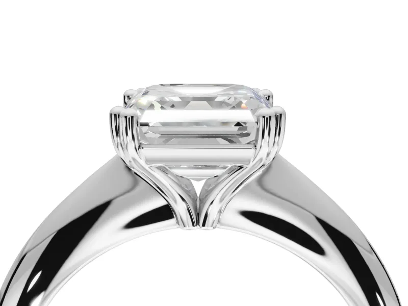 Princess Cut Tapered Solitaire Engagement Ring Setting | Double Claw Prongs | White Gold
