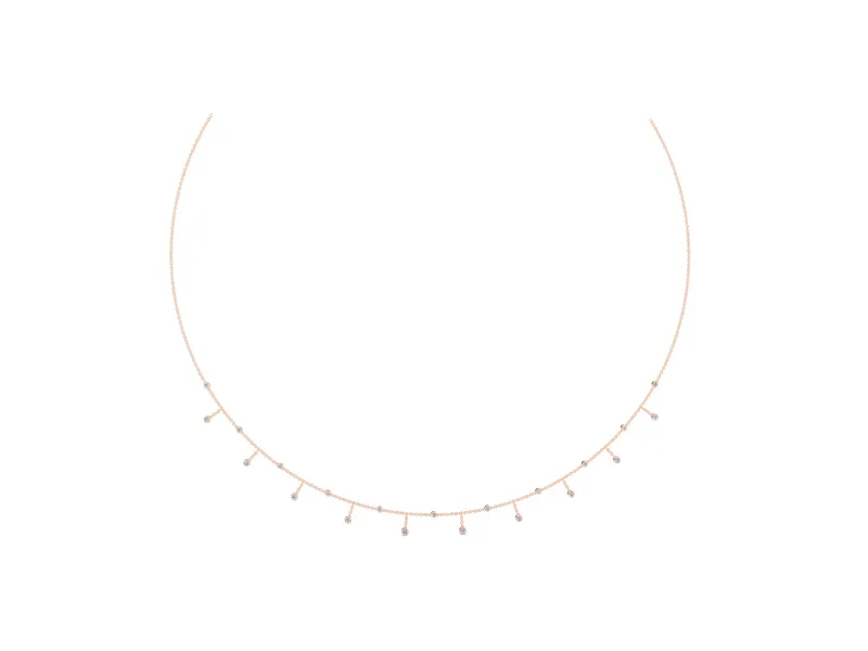 Round Lab-Grown Diamond Bezel Dangle Station Necklace | Cable Chain | Rose Gold