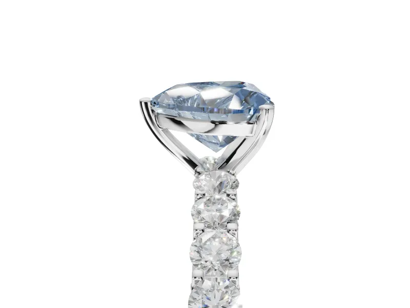 Heart-Shaped Shared Prong Engagement Ring Setting for a Fancy Blue Lab-Grown Diamond | Platinum