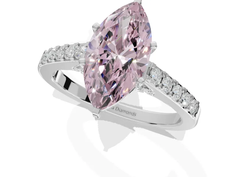 Marquise Pavé Solitaire Engagement Ring Setting for a Fancy Pink Lab-Grown Diamond | Crossover Gallery | White Gold
