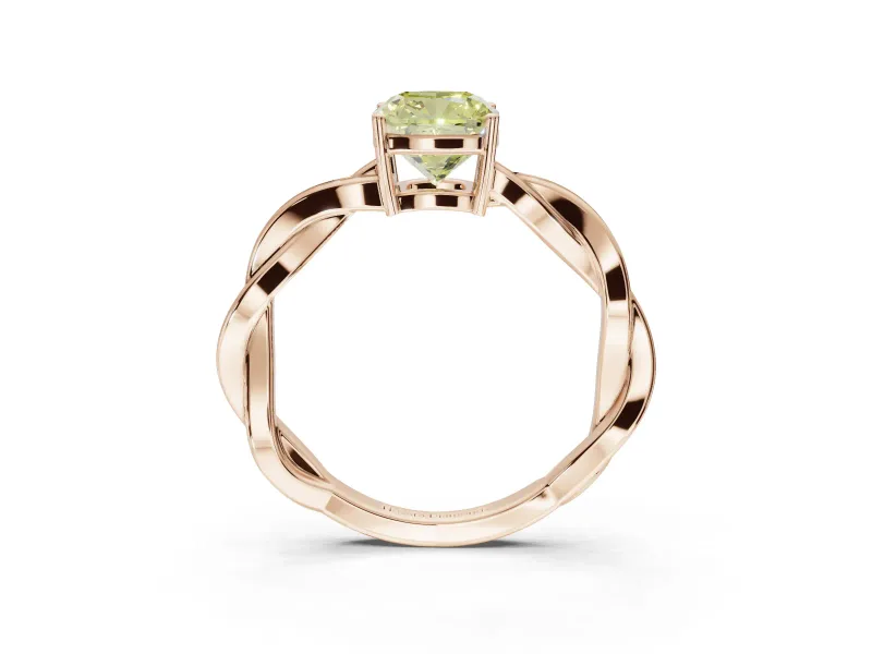 Cushion Cut Twisted Pavé Solitaire Engagement Ring Setting for a Fancy Yellow Lab-Grown Diamond | Rose Gold
