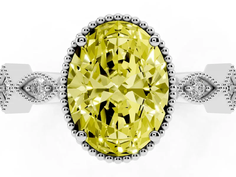 Fancy Yellow Oval Cut Diamond Milgrain Marquise Twist Band Ring Set in Platinum with Prong Setting