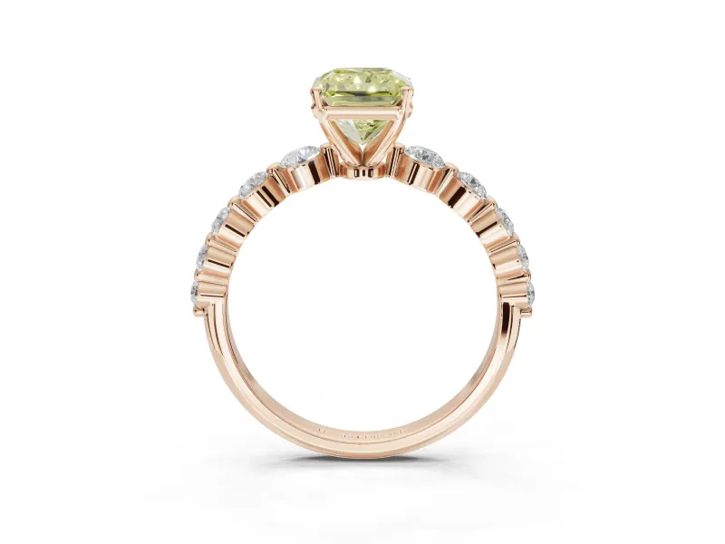 Radiant Cut Graduated Side Stone Engagement Ring Setting for a Fancy Yellow Lab-Grown Diamond | Rose Gold