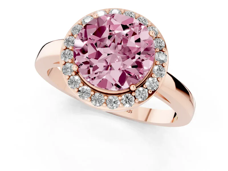 Round Thin Halo Engagement Ring Setting for a Fancy Pink Lab-Grown Diamond | Plain Band | Rose Gold