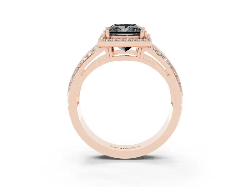 Princess Cut Halo Engagement Ring Setting for a Black Center | Two-Row Pavé Split Shank | Rose Gold