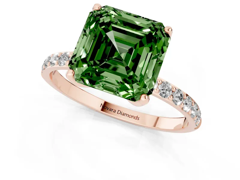Asscher Cut Pave Engagement Ring Setting for a Fancy Green Lab-Grown Diamond | Slim Band | Rose Gold