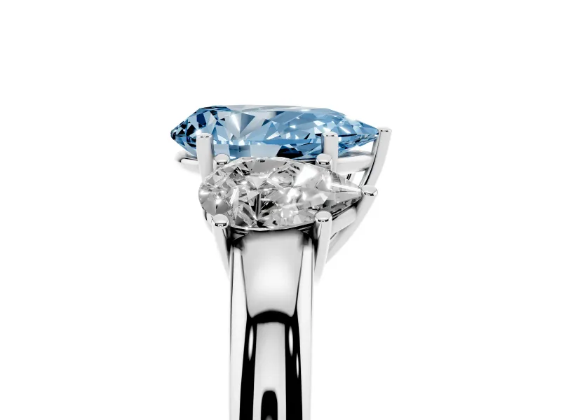 Pear-Shaped Three Stone Engagement Ring Setting for a Fancy Blue Lab-Grown Diamond | Sterling Silver - Design NV-24844