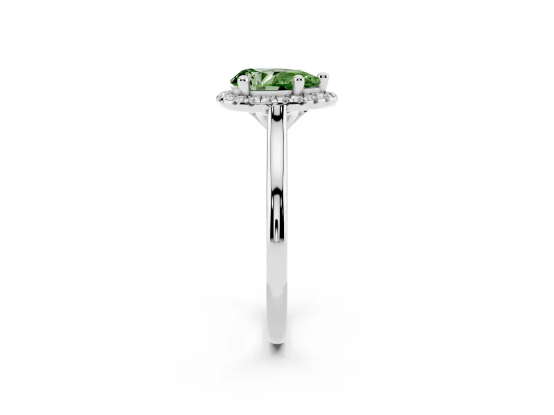 Pear-Shaped Halo Engagement Ring Setting for a Fancy Green Lab-Grown Diamond | Plain Polished Band | Platinum