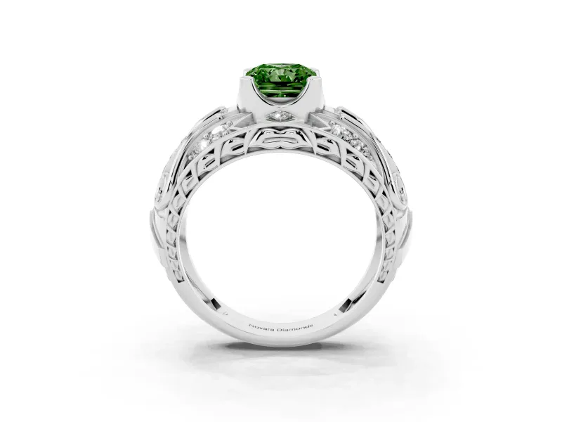 Radiant Cut Art Deco Engagement Ring Setting for a Fancy Green Lab-Grown Diamond | White Gold
