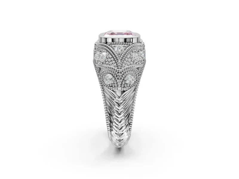 Asscher Cut Vintage Bezel Engagement Ring Setting for a Fancy Pink Lab-Grown Diamond | Milgrain Band | Sterling Silver