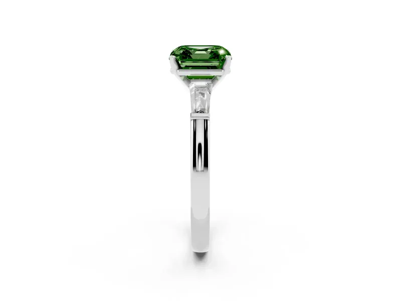 Asscher Cut Three Stone Engagement Ring Setting for a Fancy Green Lab-Grown Diamond | Tapered Baguettes | White Gold