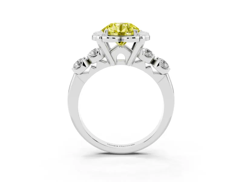 Round Floral Engagement Ring Setting for a Fancy Yellow Lab-Grown Diamond | Petal Frame | Platinum