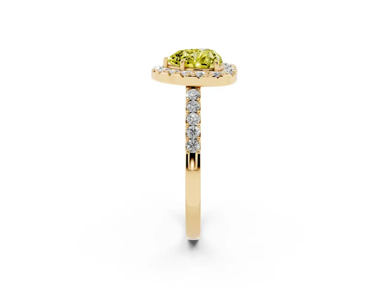 Heart-Shaped Halo Engagement Ring Setting for a Fancy Yellow Lab-Grown Diamond | Single Row Pavé Band | Yellow Gold