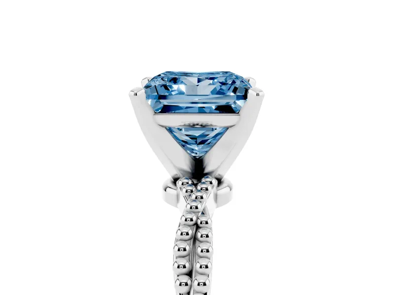 Princess Cut Twisted Engagement Ring Setting for a Fancy Blue Lab-Grown Diamond | Beaded Twist | Sterling Silver