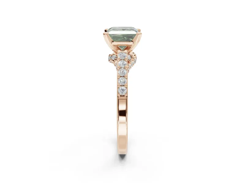 Princess Cut Pavé Solitaire Engagement Ring Setting for a Fancy Green Lab-Grown Diamond | Crossover Gallery | Rose Gold