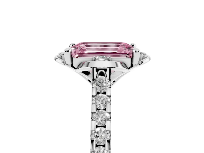Emerald Cut Floral Petal Engagement Ring Setting for a Fancy Pink Lab-Grown Diamond | Petal Accents | White Gold