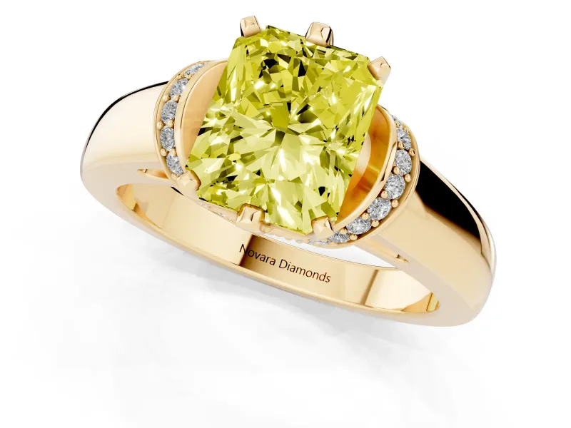 Radiant Cut Pavé Collar Engagement Ring Setting for a Fancy Yellow Lab-Grown Diamond | Yellow Gold