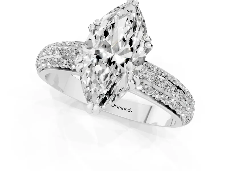 Marquise Three Row Pave Solitaire Engagement Ring Setting | Double Claw Prongs | Platinum