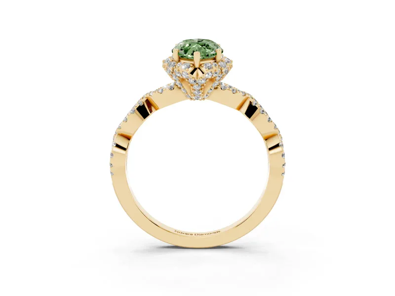 Marquise Milgrain Halo Engagement Ring Setting for a Fancy Green Lab-Grown Diamond | Graduated Shoulders | Yellow Gold