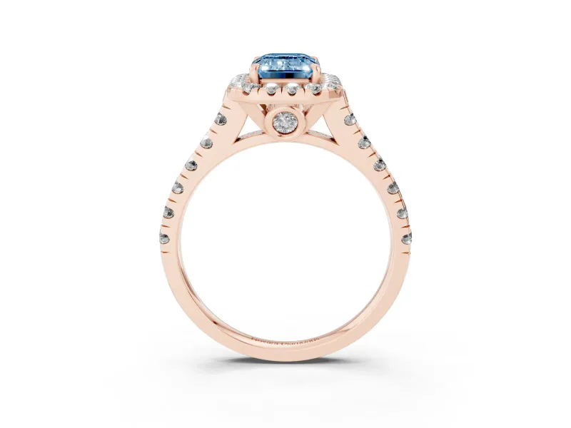Emerald Cut Accented Halo Engagement Ring Setting for a Fancy Blue Lab-Grown Diamond | Rose Gold