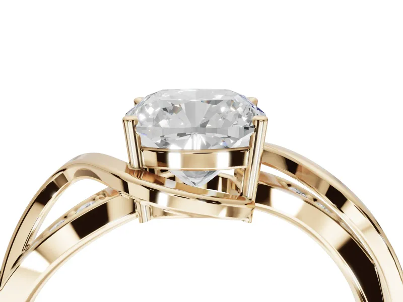 Cushion Cut Bypass Solitaire Engagement Ring Setting | Pavé and Plain Strands | Yellow Gold