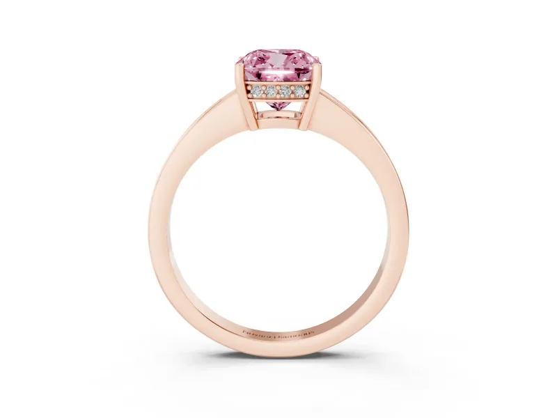 Cushion Cut Pave Solitaire Engagement Ring Setting for a Fancy Pink Lab-Grown Diamond | Accented Basket | Rose Gold