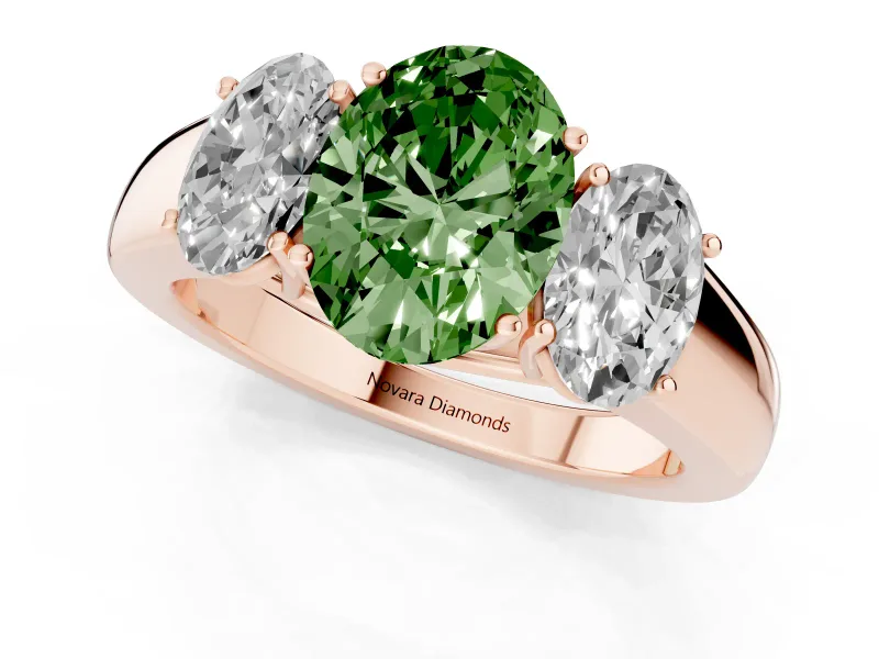 Oval 3 Stone Engagement Ring Setting for a Fancy Green Lab-Grown Diamond | Rose Gold