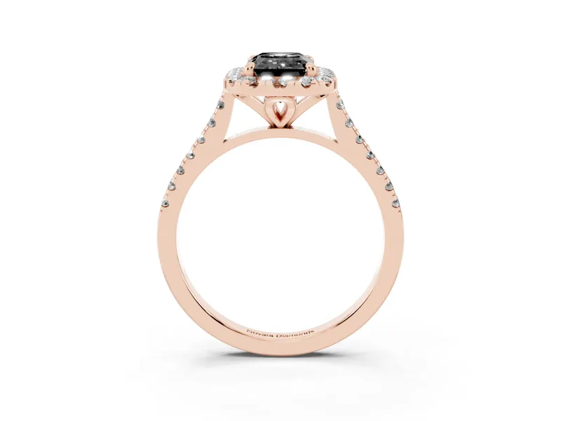 Emerald Cut Halo Engagement Ring Setting for a Black Center | Tapered Band | Rose Gold