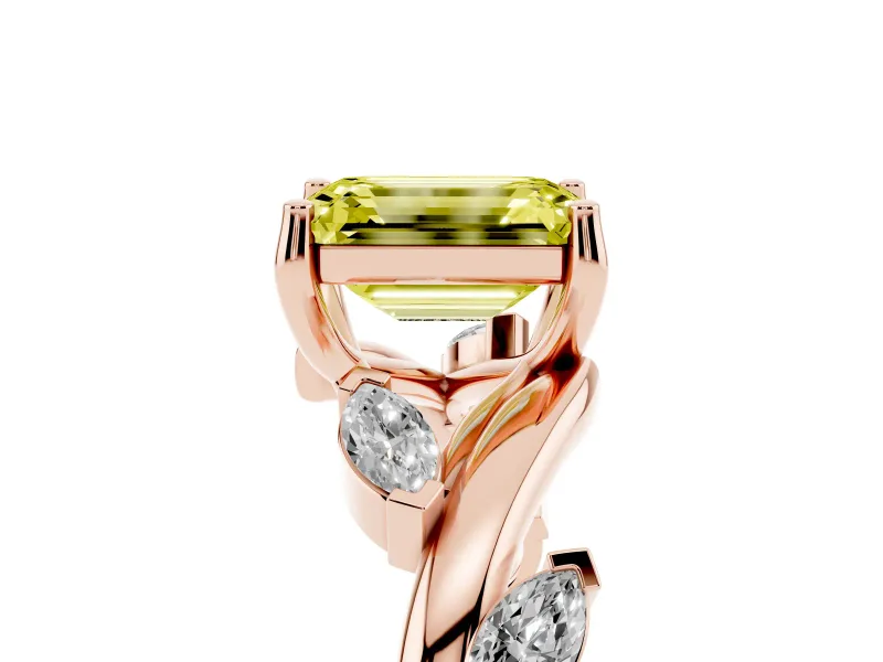 Emerald Cut Twisted Vine Engagement Ring Setting for a Fancy Yellow Lab-Grown Diamond | Rose Gold