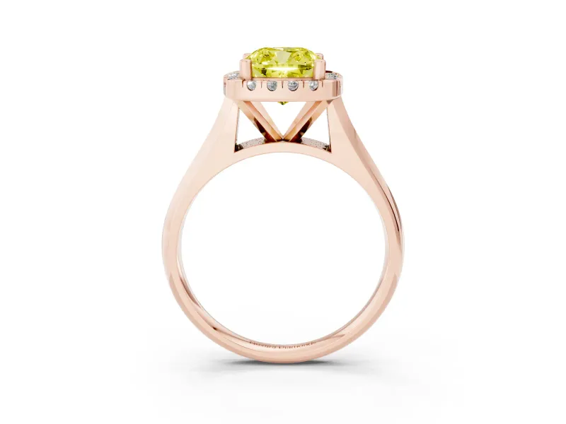 Cushion Cut Halo Engagement Ring Setting for a Fancy Yellow Lab-Grown Diamond | Square Profile Band | Rose Gold