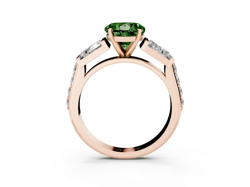 Round Channel Set Baguette Engagement Ring Setting for a Fancy Green Lab-Grown Diamond | Rose Gold