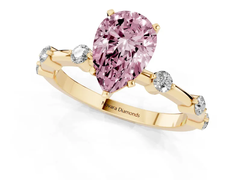 Pear-Shaped Bar Set Engagement Ring Setting for a Fancy Pink Lab-Grown Diamond | Yellow Gold