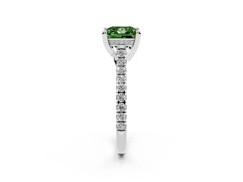Princess Cut Hidden Halo Pave Engagement Ring Setting for a Fancy Green Lab-Grown Diamond | Claw Prongs | Platinum