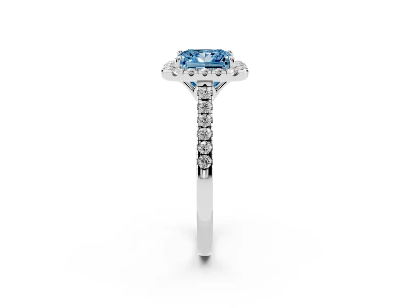 Princess Cut Raised Halo Engagement Ring Setting for a Fancy Blue Lab-Grown Diamond | Platinum